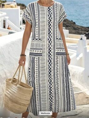 Women's Casual Holiday Geometric Print Long Dress,Summer Dresses. Sz. X-Large
